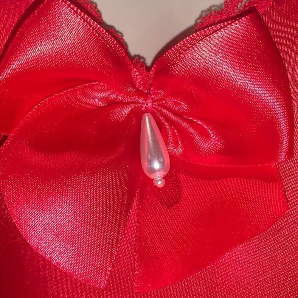 Vintage Lady Manhattan Red Satin Slip Dress with Bow Size Medium - Picture 6 of 13